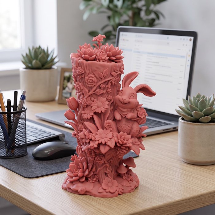 Floral Bunny Tree Trunk Statue 1 key 110