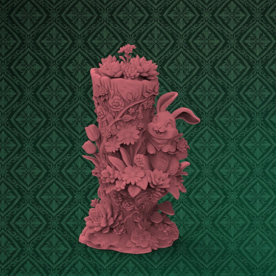 Floral Bunny Tree Trunk Statue 2 keyshot8.643