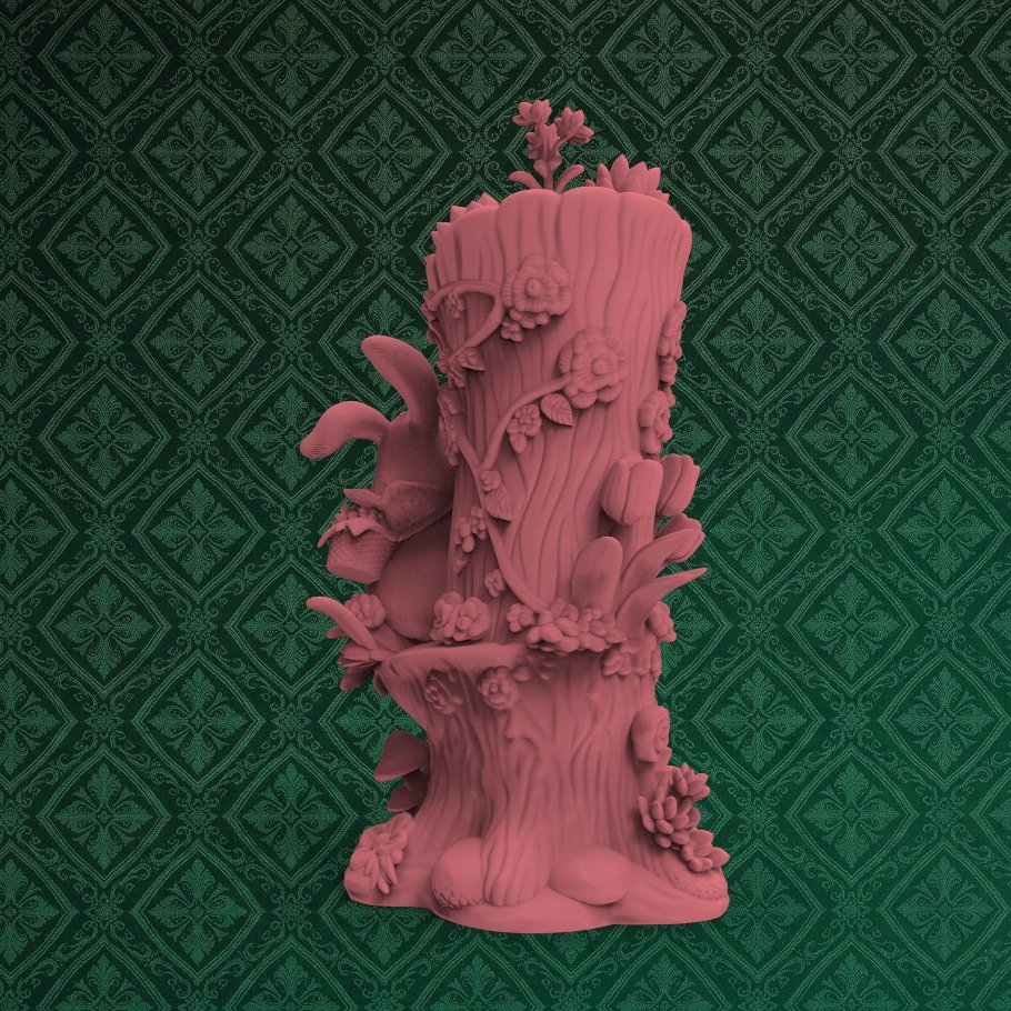 Floral Bunny Tree Trunk Statue 3 keyshot8.644
